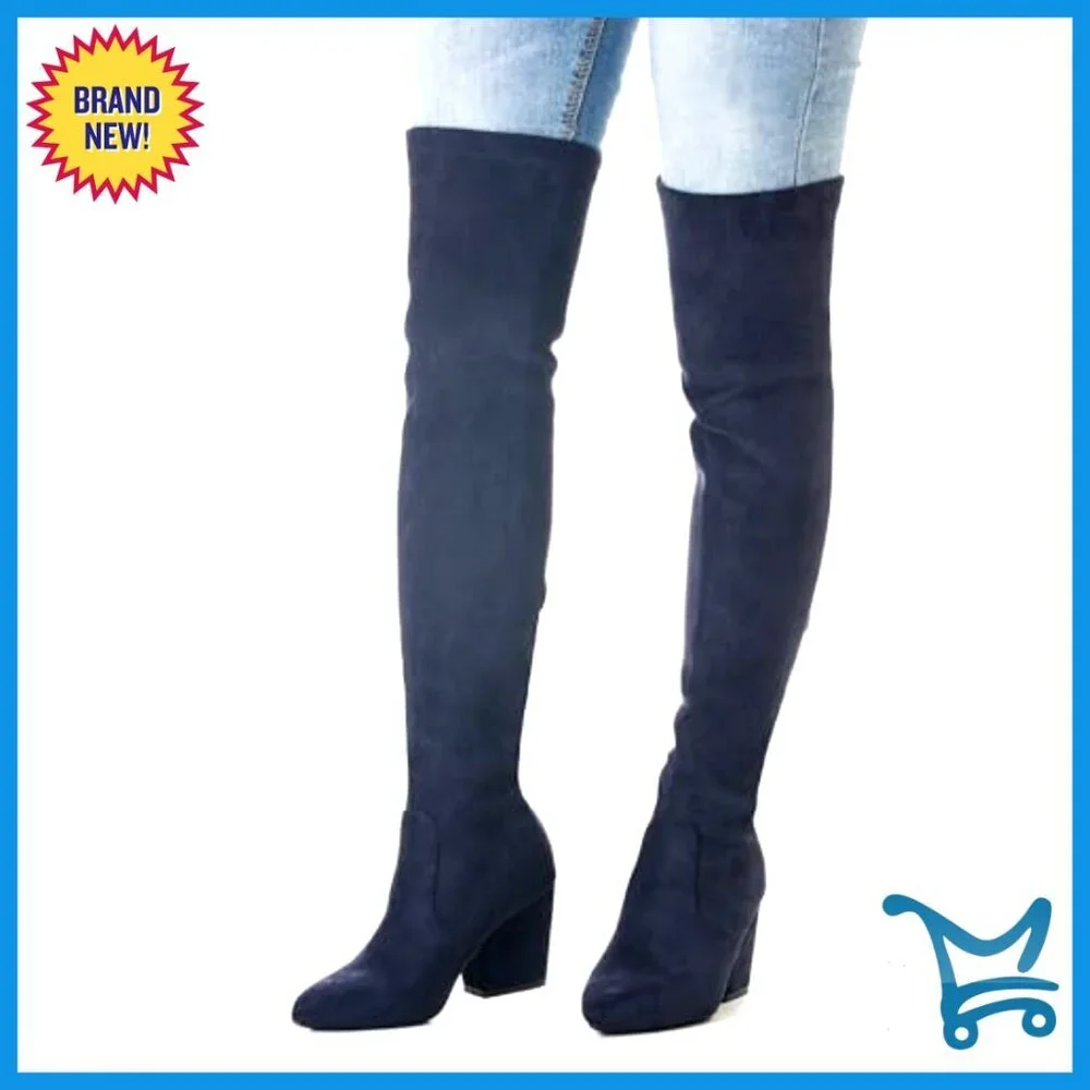 Women's Over the Knee Boots Suede Block Heel Pointed Toe Winter